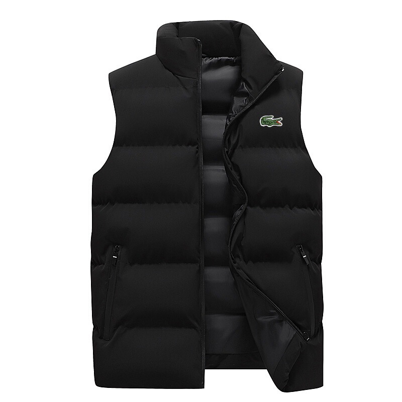 Men's New Autumn and Winter Fleece-Lined Thickened Warm Windproof Vest Hong Kong Style Casual Stand Collar Printed Cotton Vest