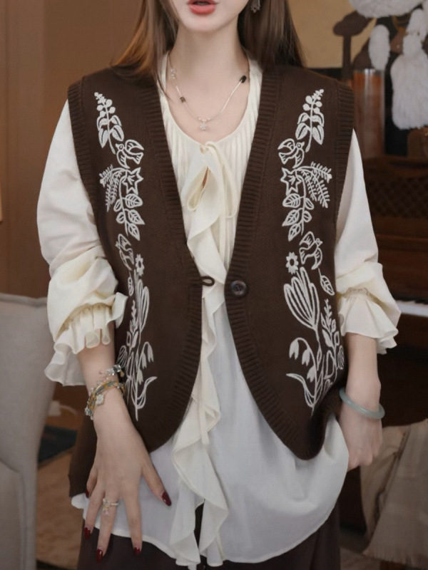 棉系带荷叶边长袖衬衫设计感花瓣袖早秋气质小众法式上衣女|undefined