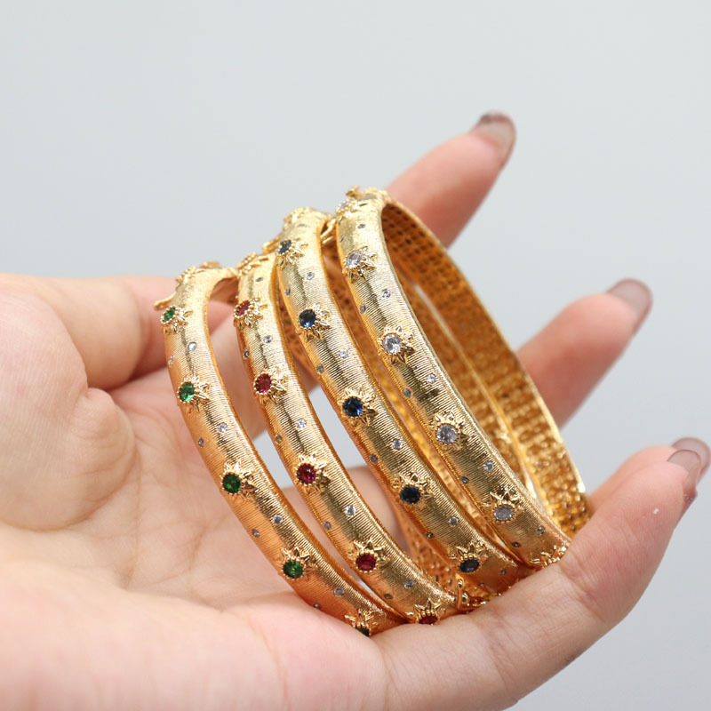 100g Weight Artificial Gemstones Inlay Material Bangle Classification Retro Round Copper Plating Inlay Artificial Gemstones Bangle