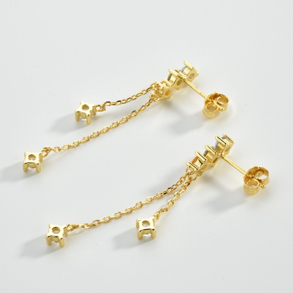 Geometric Pattern 1 Pair 18K Gold Plated 925 Sterling Silver Zircon Geometric Drop Earrings
