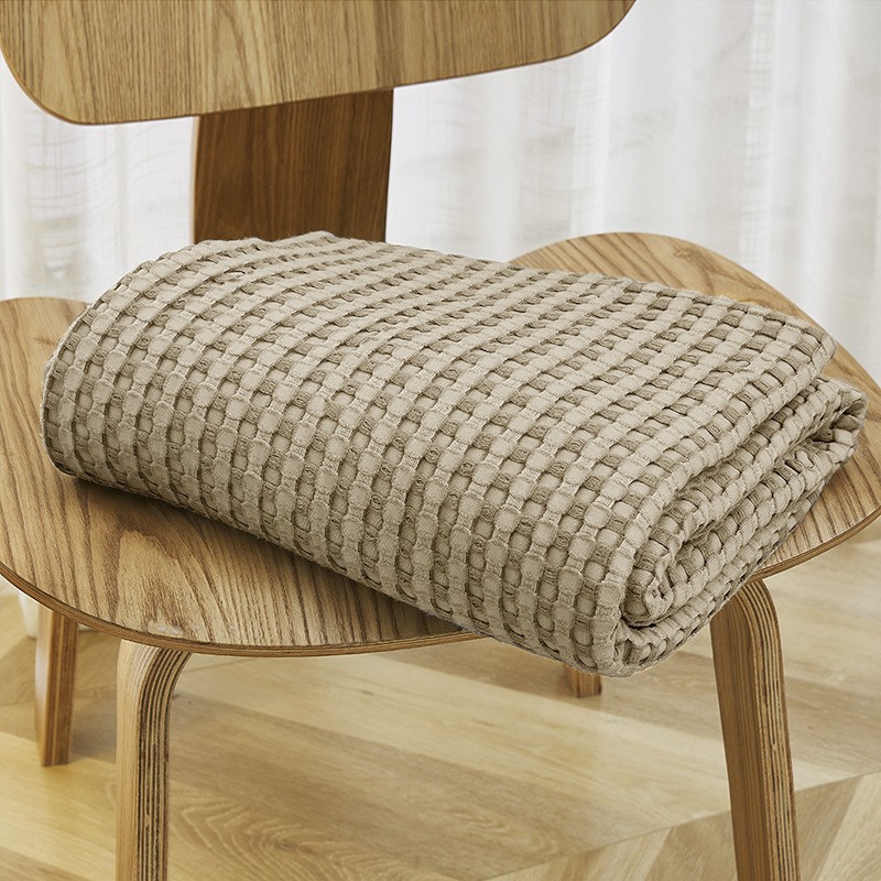 Manta de aire acondicionado de algodón y bambú, manta de hilo de color sólido personalizada, toalla de sofá estilo americano, manta de fibra de bambú con textura de gofre.