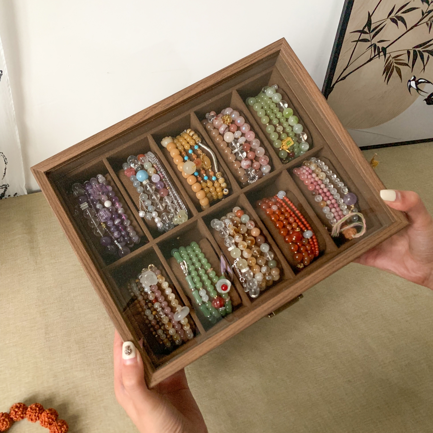 Household Jewelry Bracelet Watch Storage Box Classy Wood Grain Leather Transparent Window Watch Display Display Packaging Box