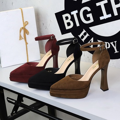 6861 European and American style super high heels thick heels women's shoes waterproof platform suede hollow shoes 