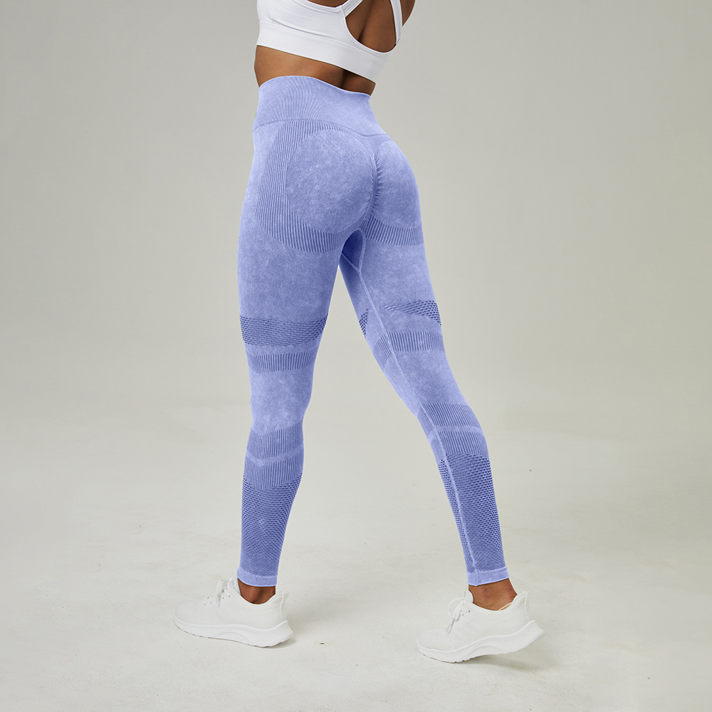 Nuevo hollow-out pantalones de yoga sin costuras ropa de cintura alta Peach Hip lifting fitness pantalones de las mujeres lavado esmerilado apretado Pantalones deportivos