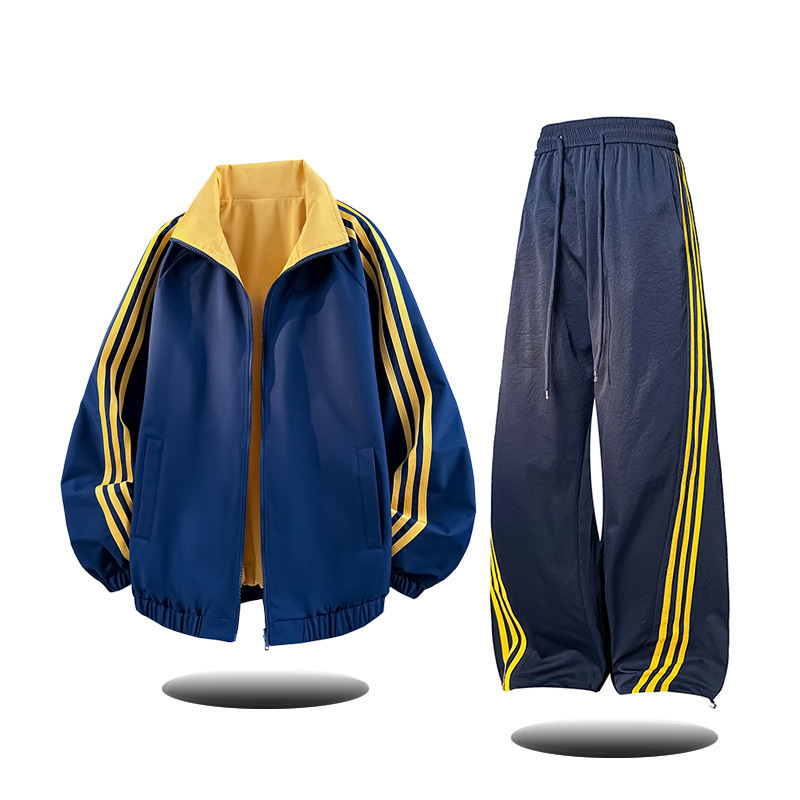 NASA条纹双面穿夹克套装男装春秋季潮新款运动宽松休闲男士两件套