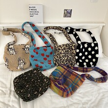 韩版ins秋冬新款毛呢料大容量女托特包通勤风慵懒风单肩斜跨包潮