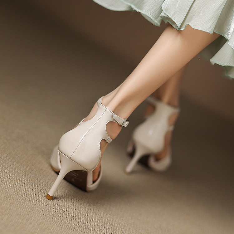 Giày cao gót nữ da thật mũi nhọn gót cao 9 cm — màu đen, màu trắng ngà, màu nude chi tiết 68