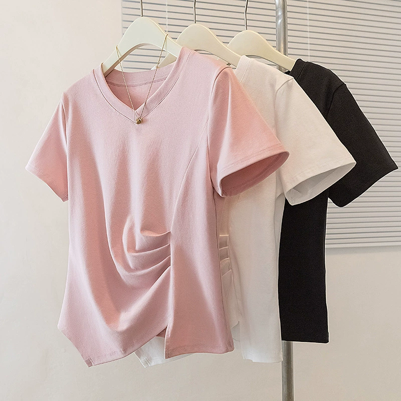Футболка с коротким рукавом, летняя одежда, большой размер, корейский стиль, приталенная