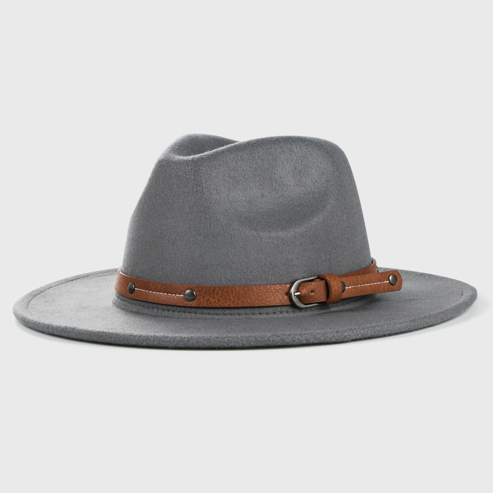 3780g Weight Fedora Hat Hats Type Outdoor Occasion Woolen Material Solid Color Pattern Autumn&Winter Season Unisex Gender Basic Style Army Green, Royal Blue, Navy Blue, Grey, Red, Wine Red, Camel, Black Color Big Eaves Rim Retro Woolen Hats For Men And Women Belt Metal Buckle Felt Hat Simple Big Brim Jazz Hat 7