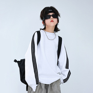 Boys' American Sweater Spring and Autumn 2024 New Arrival Zhongda Children's Sports Casual Base Shirt Top Fashionable Cool Clothes