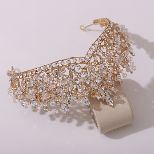 New European and American cross-border handmade rhinestone bridal crown alloy multi-color beaded princess wedding jewelry wholesale