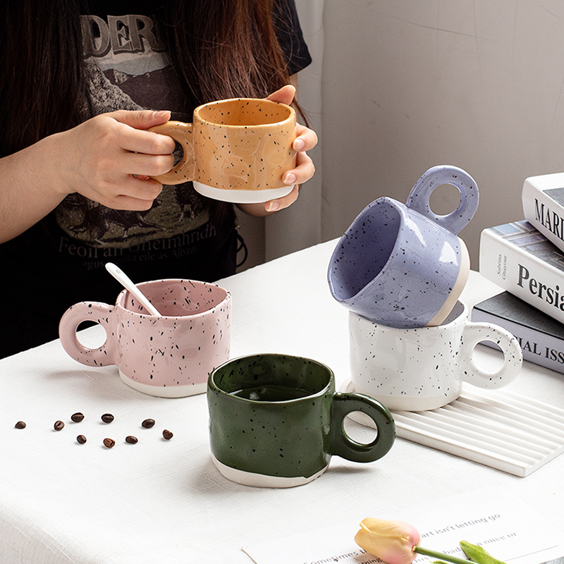 ins style splash ink hand pinch feeling ceramic cup girl coffee cup couple wedding gift mug cross-border available