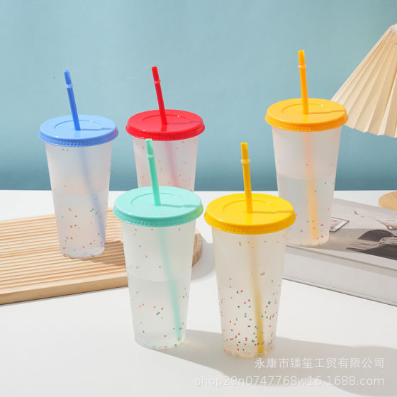 Cross-border PP temperature sensing snowflake color change cup large capacity 710ml single layer cold color change suction cup 24OZ printable Logo