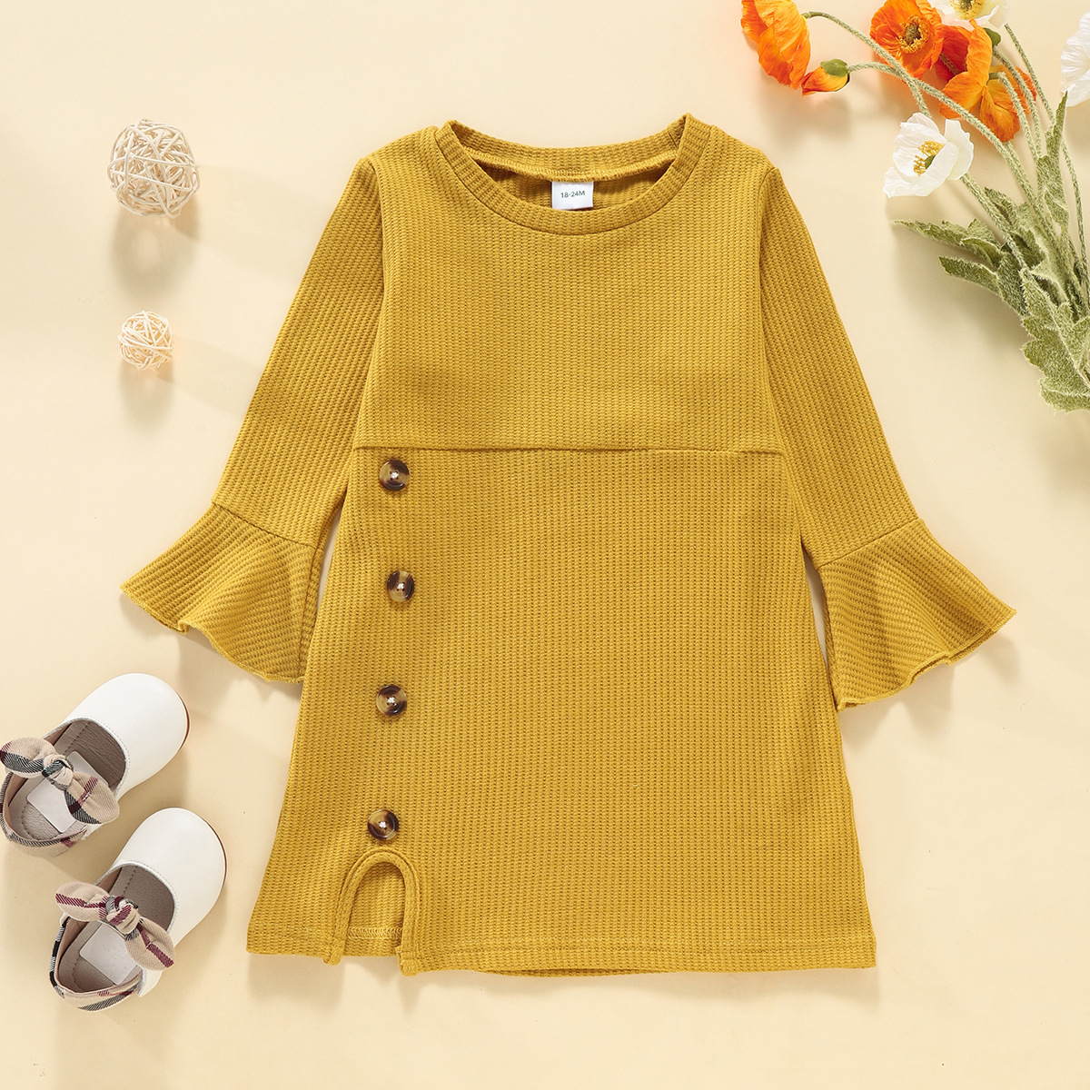 2022 New Cross-border Foreign Trade Little Girls' Clothing Dresses Spring And Autumn Girls' Bell-sleeved Dresses European And American Trends