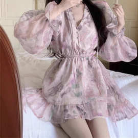 法式气质橘色泡泡袖短裙连衣裙收腰显瘦穿搭在逃公主裙生日蓬蓬裙