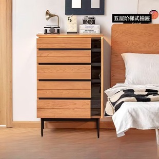 Japanese Solid Wood Chest of Drawers Cherry Wood Nordic Small Apartment Simple Modern Bedroom Living Room Side Cabinet Storage Locker