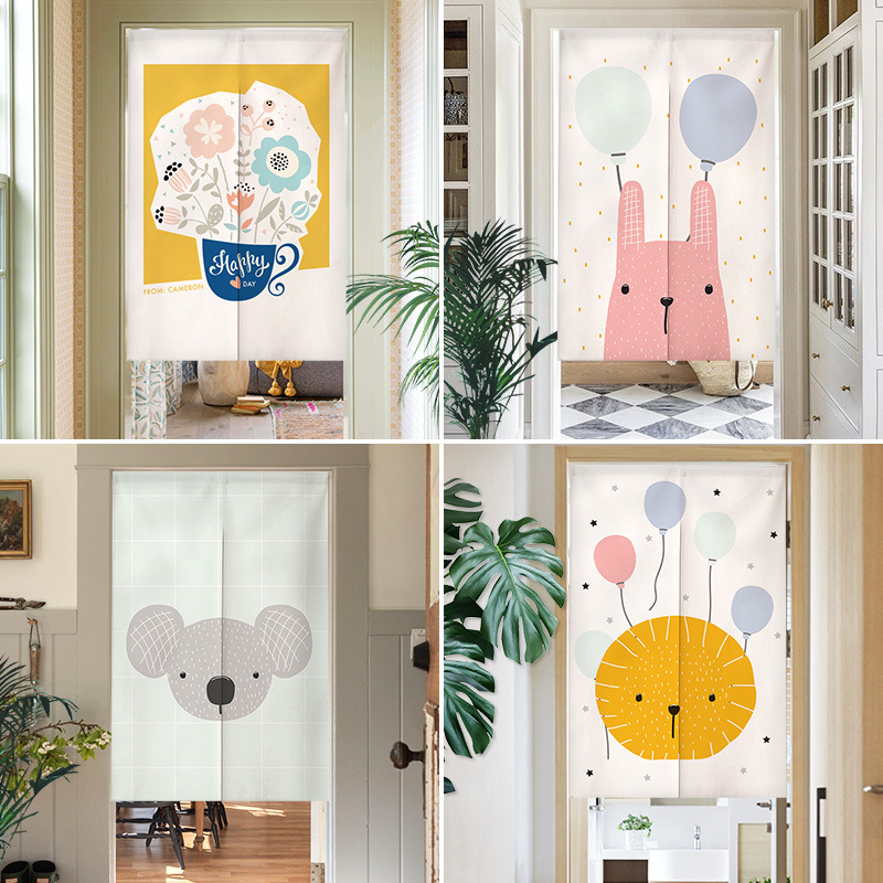 Door Curtain Summer Home Cartoon Punch-free Windshield Curtain for Bedroom and Living Room Fabric Door Curtain Shelter Curtain Partition Half Curtain