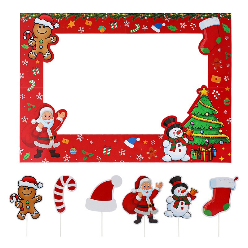 サンタクロース雪だるまクリスマスフォトフレーム撮影小道具クリスマス面白い紙フォトフレーム撮影小道具装飾|undefined