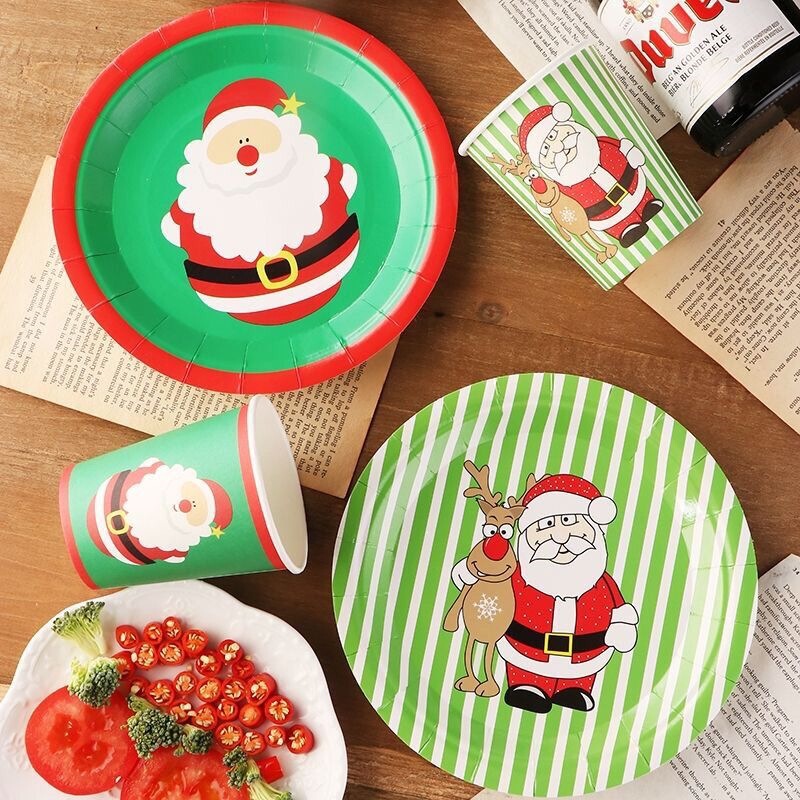 Disposable Christmas Dinner Plates, Snack Dishes, Dessert Plates, Fruit Plates, Round Party Decorations, Safe and Hygienic Tableware