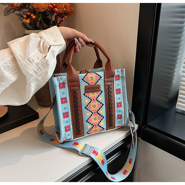 Bolsa de hombro de mujer transfronteriza, nuevo bolso de mano de algodón retro europeo y americano, impresión bohemia de mujer