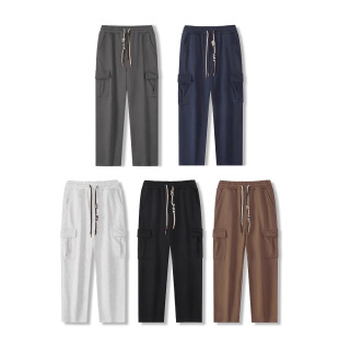 2024 New Spot Autumn Multi-Pocket Straight Tripe Terry Sweatpants Men's Export Loose Wide-Leg Casual Pants for Men