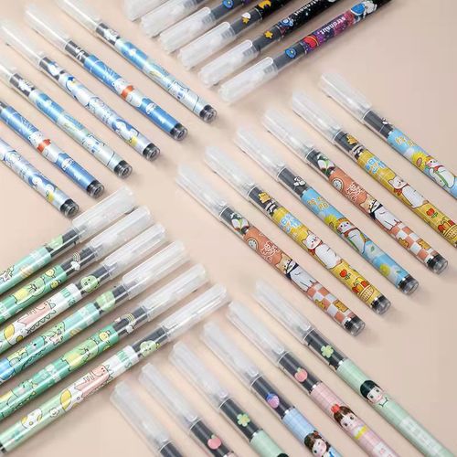 Flower film straight liquid ballpoint pen student exam gel pen classic 0.5 needle tube quick-drying ballpoint pen student pen
