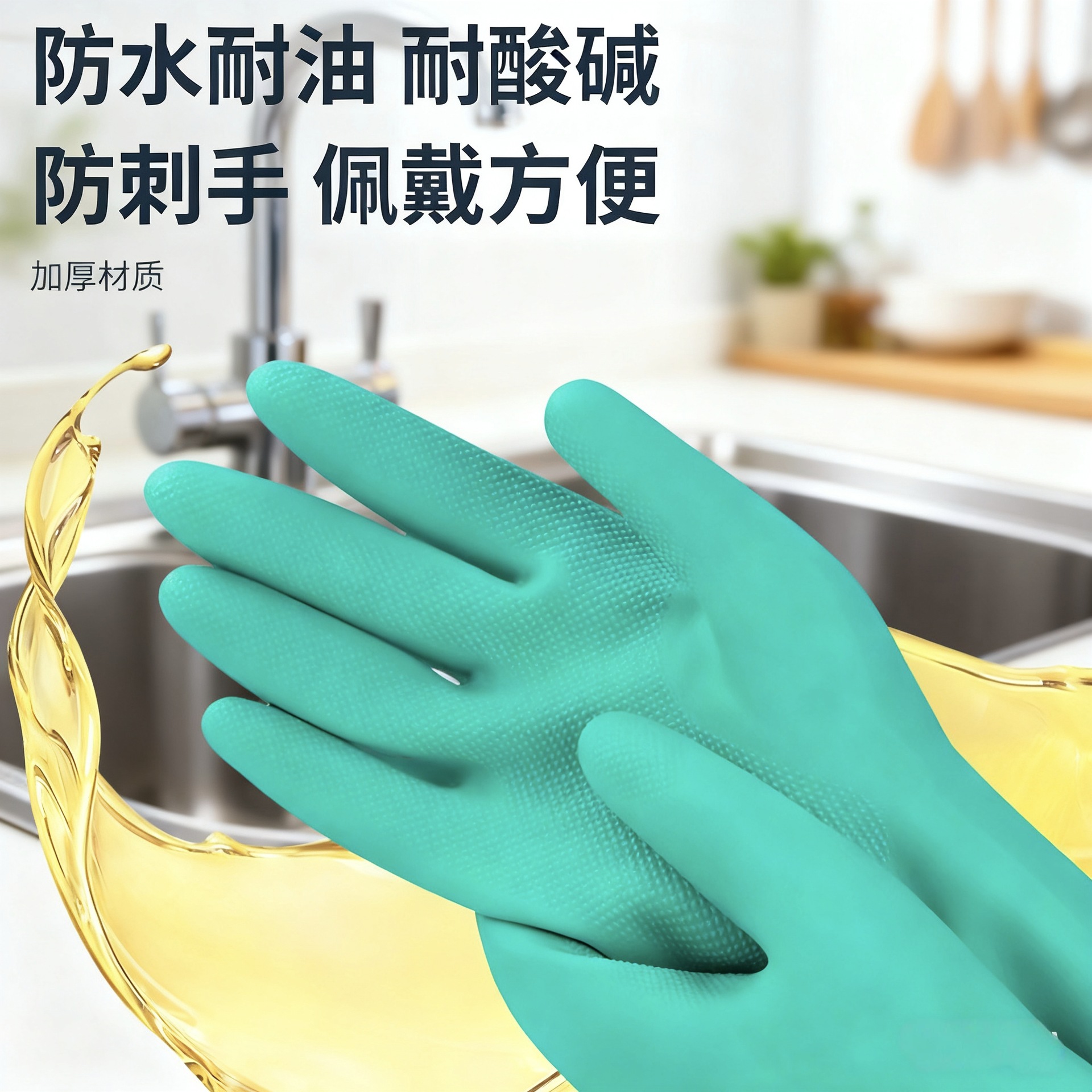 绿色丁腈橡胶工业用手套防护防化耐油耐酸碱家用劳动安全劳保手套