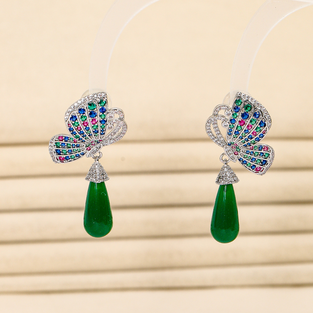 fashionable earrings with zircon drop-shaped