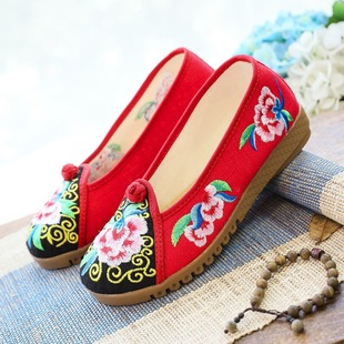 Flat Shoes Beef Sole Big Toe Shoes Mother's Milk Shoes Slip-on Cloth Shoes Women's Single-layer Shoes Embroidered Shoes