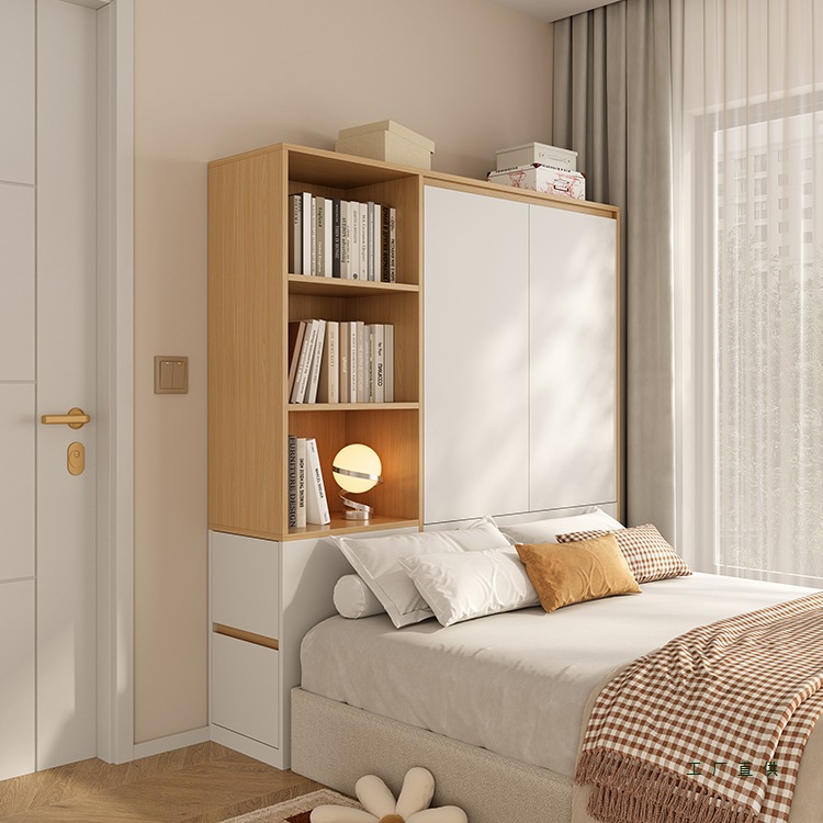 原木风衣柜小户型省空间床头收纳储物柜卧室书柜一体床尾夹缝柜子