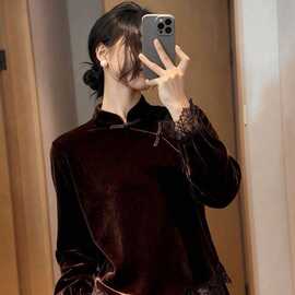 一件代发原版新中式国风新款立领斜襟套头设计感打底短上衣