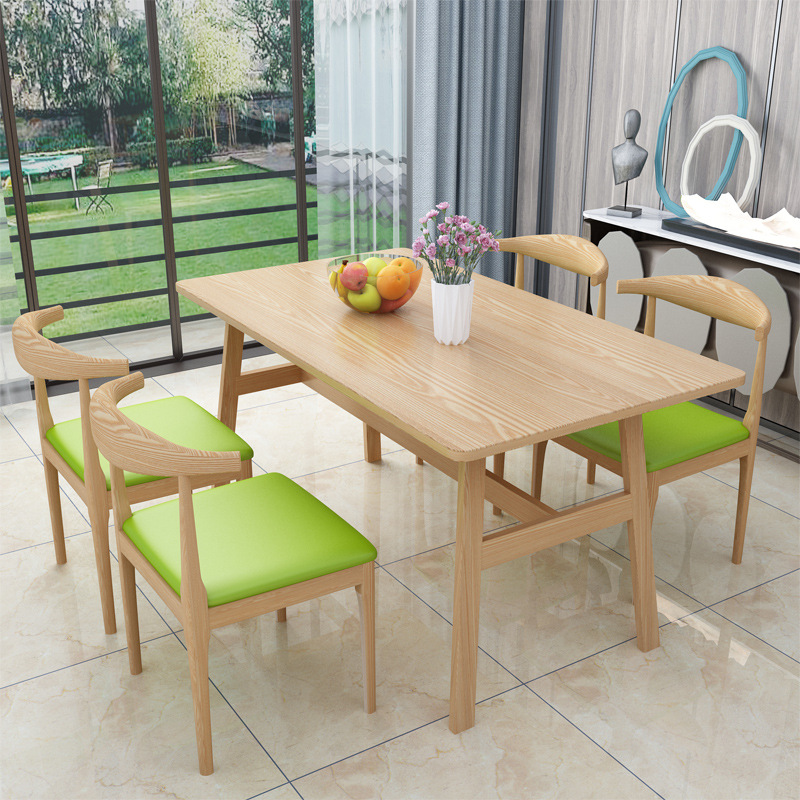 Small Apartment Dining Table Imitation Wood Grain Iron Dining Table and Chair Combination Simple Nordic Restaurant Simple Rectangular Dining Table
