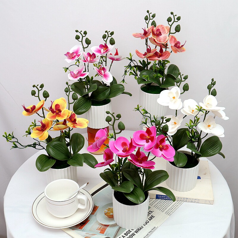 跨境欧式仿真盆栽假花桌面摆放美陈仿真蝴蝶兰盆景3D人造花田园风|undefined