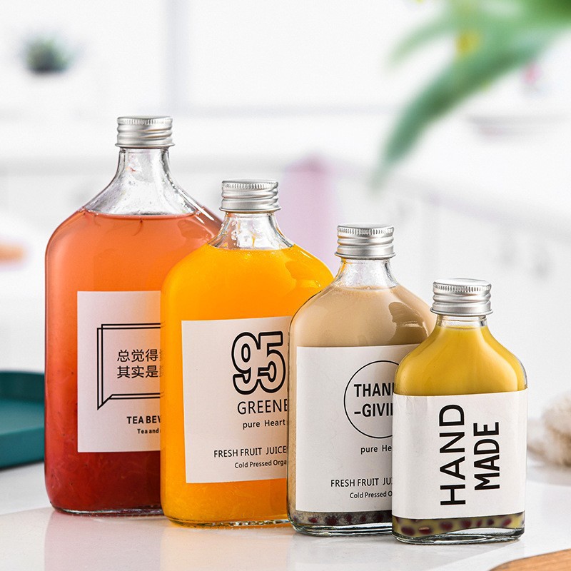 厂家现货批发扁形玻璃饮料瓶 奶茶果汁玻璃瓶50ml100ml200ml250ml