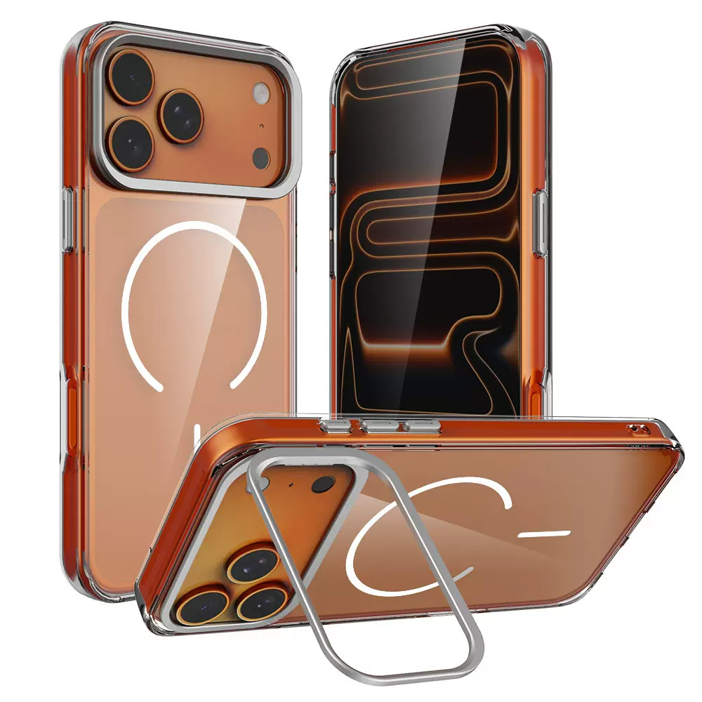 新款适用苹果17promax金属镜头支架手机壳iphone16透明磁吸保护套