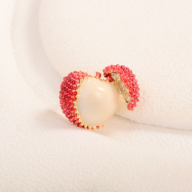 New Handmade Enamel Brooch Corsage Exquisite Diamond-Encrusted Korean Style Lychee Brooch Versatile Clothing Accessories Pin for Women