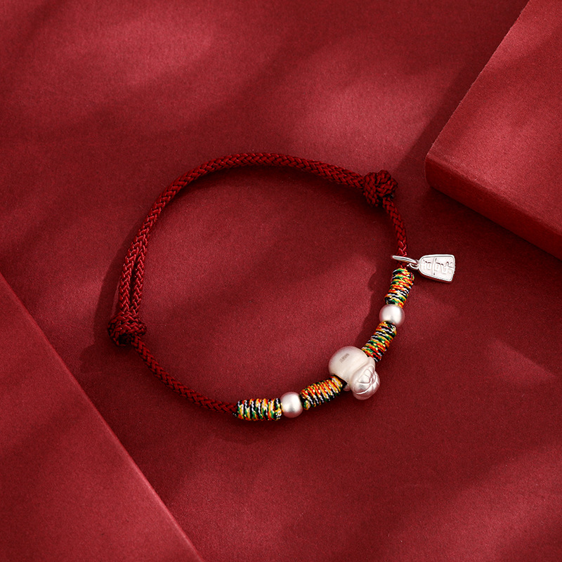 999 plata esterlina Nafu Zodiac Serpiente pulsera de cuerda roja mujer 2025 explosión este año de la vida año de la serpiente cuerda tejida a mano