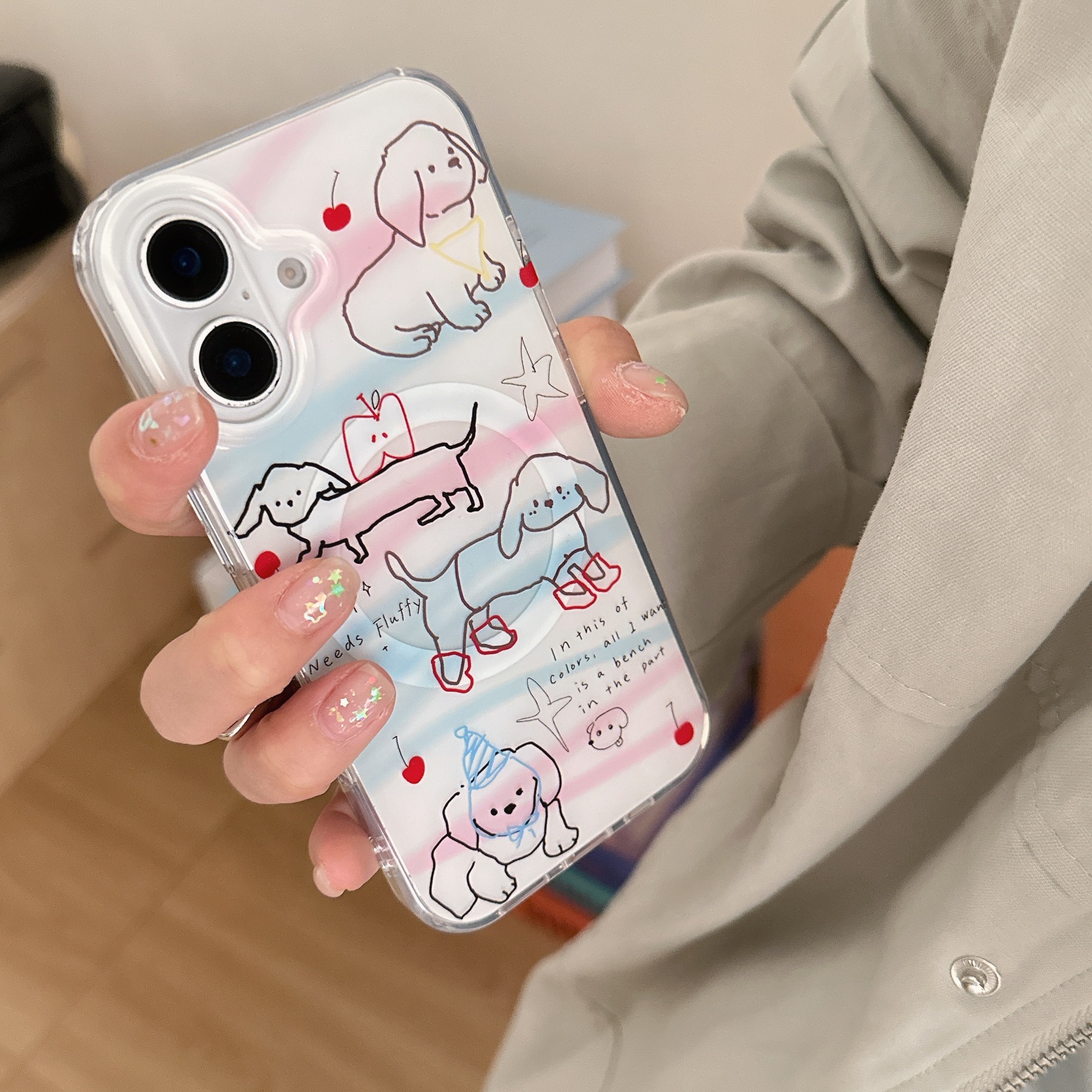 Perro salchicha de línea de dibujos animados estilo ins para Apple 15ProMax funda para teléfono móvil 16Pro nicho 14/13 Mujer 16