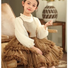 童e阁女童假两件纱裙童装2025秋季新款公主裙儿童小香风拼接网纱