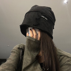 废土风水洗复古做旧堆堆帽女黑色卷边冷帽显脸小宽松包头帽子男