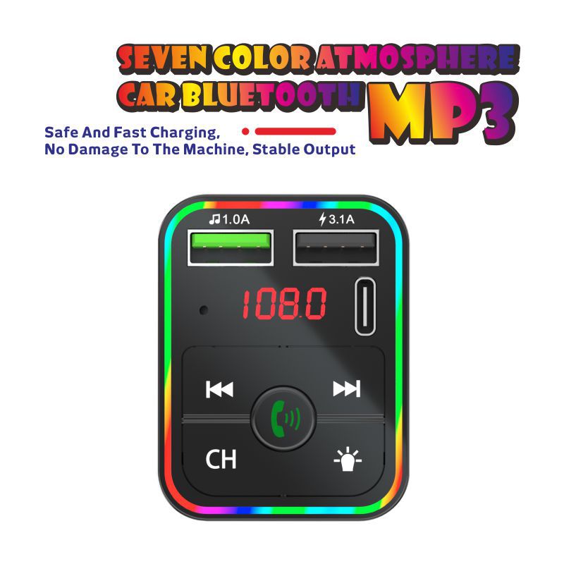 Fm Transmitter and Receiver Car Bluetooth Mp3 Player with Ambient Light Fm Automatic Channel Search to Say Goodbye to Noise