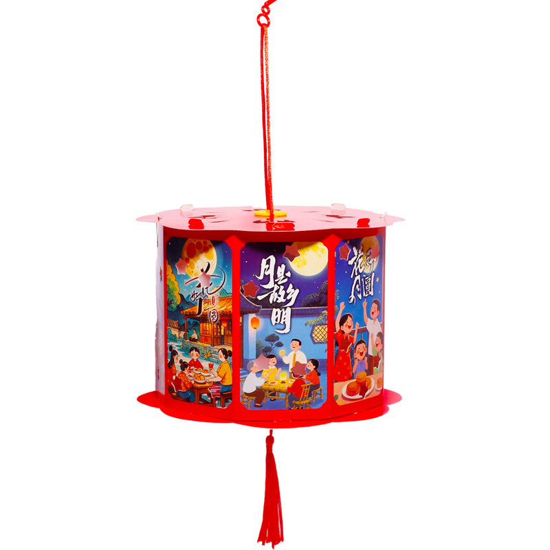 中秋灯笼手提小花灯挂饰儿童手工艺DIY材料包带灯发光圆形小提灯|undefined