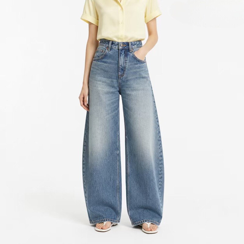 American retro wide-leg jeans for women, high-waisted, distressed wash, slimming and suitable for all body types