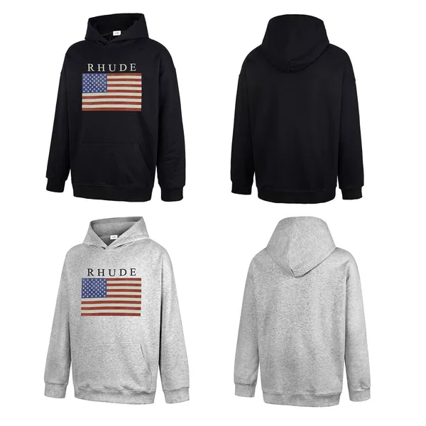 RHUDE new collection: flag-letter logo print, trendy and stylish oversized casual hoodie, perfect for streetwear