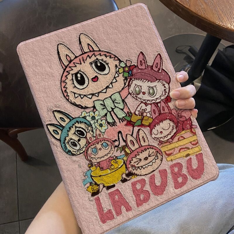 Cartoon Labubu book-style protective case for iPad, suitable for iPad 9/10/11, full coverage tablet case for Air 7/6 13