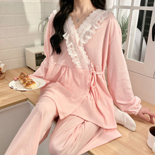 喜月春季新款孕妇和服棉质绉布月子服孕产妇哺乳吸汗透气睡衣套装