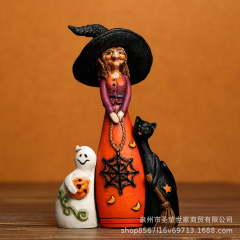 国境を越えた新しいクリエイティブ工芸品ハロウィン三銃士魔女ゴースト猫装飾樹脂像装飾装飾品