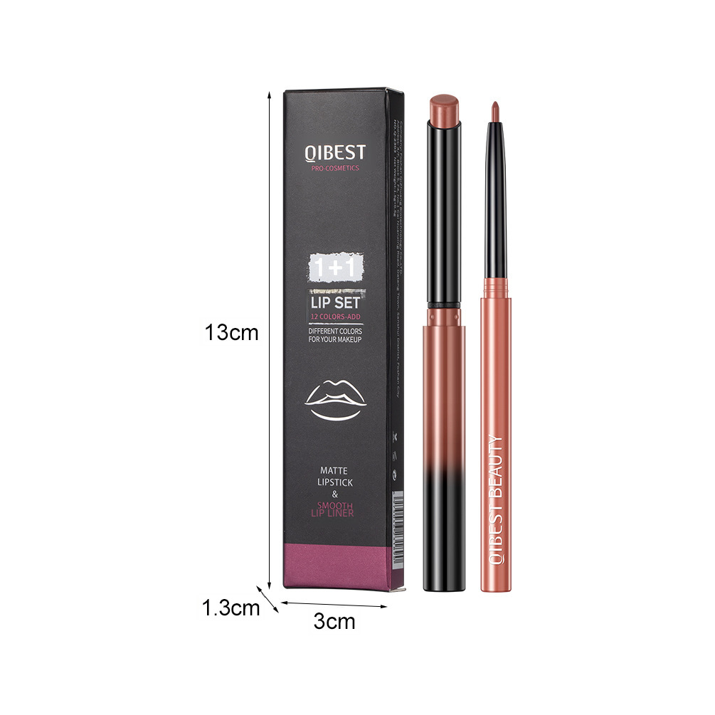 QIBEST lipstick lip pencil matte non-fading non-blooming durable waterproof nude lip pencil set makeup wholesale