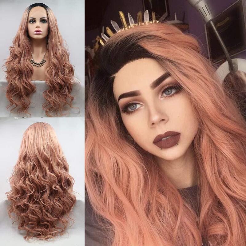 Qingdao Sylia Export Cross-Border Gradient Rose Gold Hand-Woven Front Lace Wig Matte High Temperature Silk Headgear