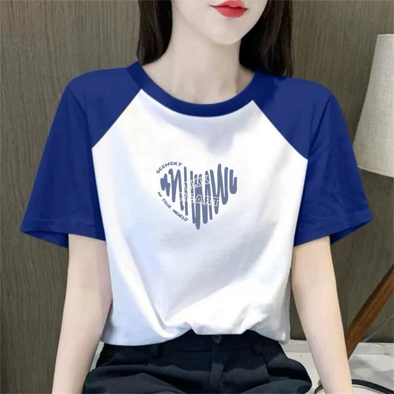 Cross-Border Foreign Trade Fashion Mom T-Shirt Short-Sleeve Half-Sleeve T-Shirt Loose Korean Style Top Color-Blocking T-Shirt Cross-Border Foreign Trade Fashion Mom T-Shirt Short-Sleeve Half-Sleeve T-Shirt Loose Korean Style Top Color-Blocking T-Shirt